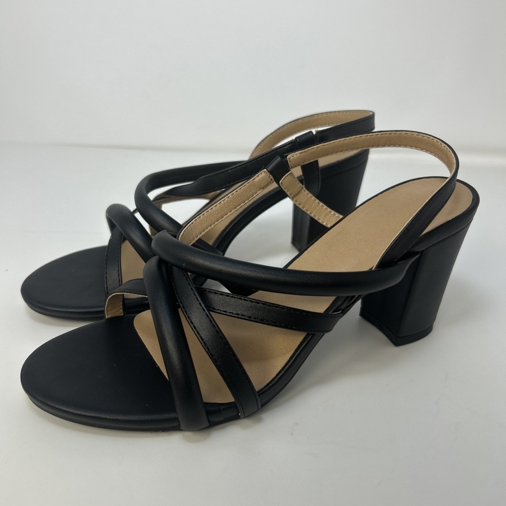 Aomigoct Black Strappy Chunky Heels Size 7.5 Open Toe Wedding Prom Sandals New